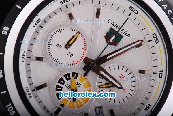 Tag Heuer Carrera Chronograph Quartz Movement with White Dial and Black Strap - Click Image to Close